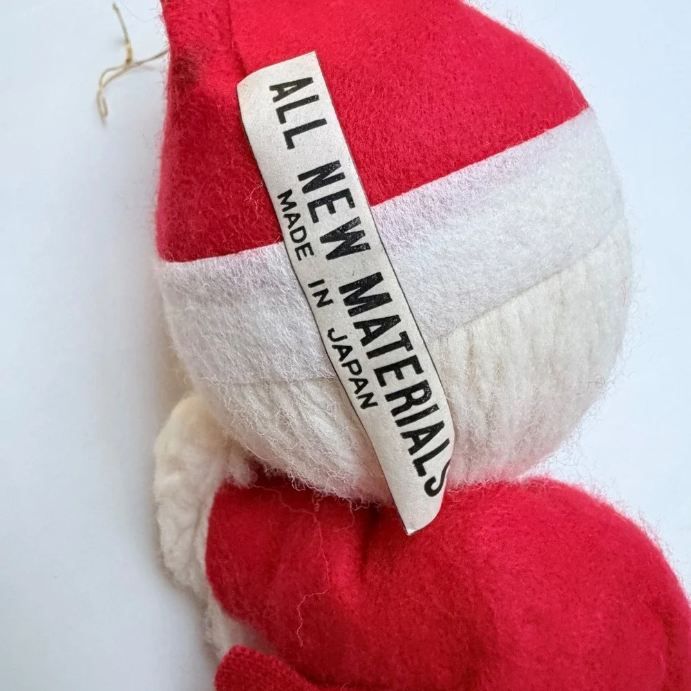 Vintage Christmas Yarn Doll Santa Ornament Red Felt Made in Japan Mid Century